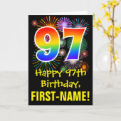 Carte 97ème anniversaire : Fun Fireworks Motif + Rainbow (Fleur jaune)