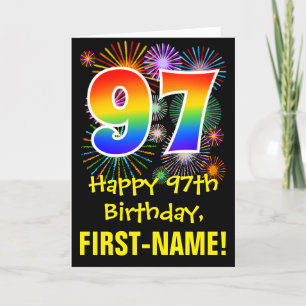 Carte 97ème anniversaire : Fun Fireworks Motif + Rainbow