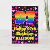 Carte 97th Birthday: Loving Hearts Pattern, Rainbow # 97 (Devant)