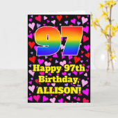 Carte 97th Birthday: Loving Hearts Pattern, Rainbow # 97 (Fleur jaune)