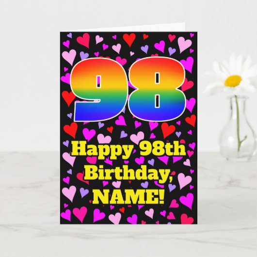 Carte 98e anniversaire : Amour Hearts Motif, Arc-en-ciel (Petite plante)