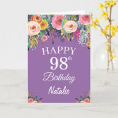Carte 98e anniversaire Aquarelle Florale Fleurs pourpres (Fleur jaune)