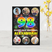 Carte 98e anniversaire : Arc en ciel amusant #, Nom pers (Fleur jaune)