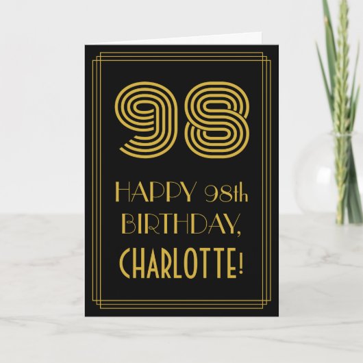Carte 98e anniversaire : Art Déco Inspiré Look "98" & No (Devant)