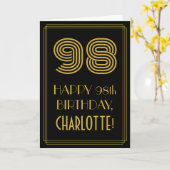 Carte 98e anniversaire : Art Déco Inspiré Look "98" & No (Fleur jaune)