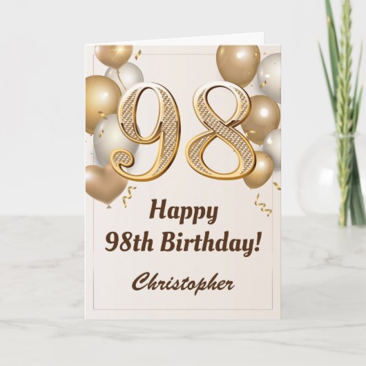 Carte 98e anniversaire Ballons d'or et Confetti Annivers (Devant)
