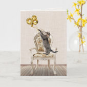 Carte 98e anniversaire Ballons et Tabby Cat (Fleur jaune)