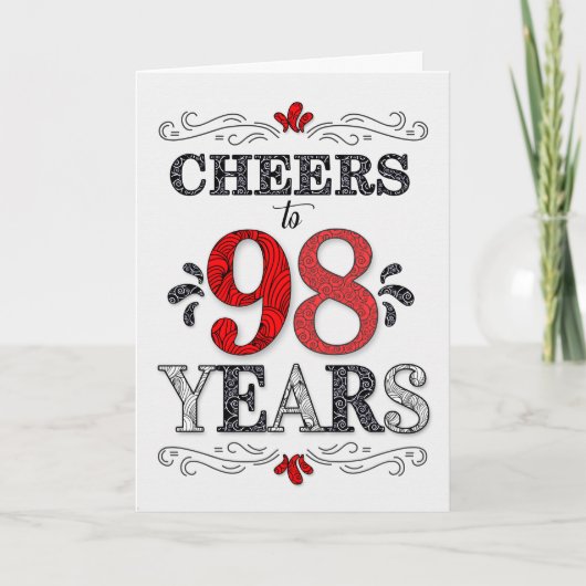 Carte 98e anniversaire Cheers en Motif noir blanc rouge (Devant)
