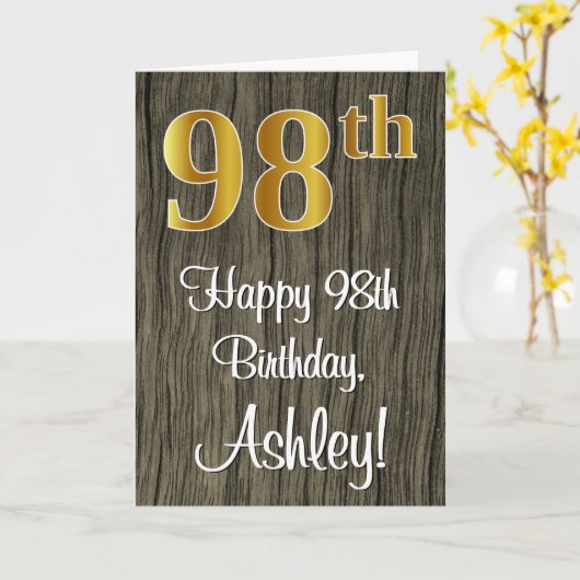 Carte 98e anniversaire : Elégant look d'or Faux #, Faux  (Fleur jaune)