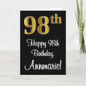 Carte 98e anniversaire ~ Elégant Luxueux Faux Gold Look (Devant)