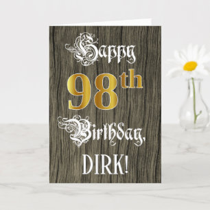 Carte 98e anniversaire : Faux Gold Look + Faux Wood Moti