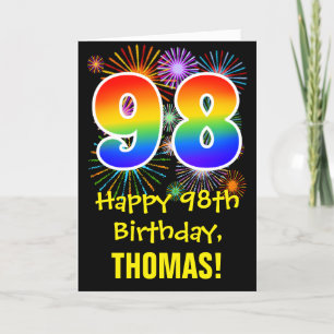 Carte 98e anniversaire : Fun Fireworks Motif + Rainbow 9