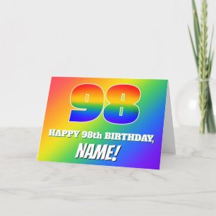 Carte 98e anniversaire : Motif Rainbow multicolore n° 98
