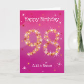 Carte 98e anniversaire - Numéro d'étoile - rose/pourpre  (Devant)