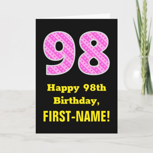 Carte 98e anniversaire : Pink Stripes and Hearts "98" +  (Devant)