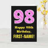 Carte 98e anniversaire : Pink Stripes and Hearts "98" +  (Fleur jaune)