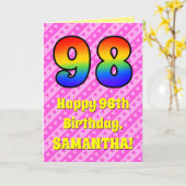 Carte 98e anniversaire : Pink Stripes & Hearts, Arc en c (Fleur jaune)