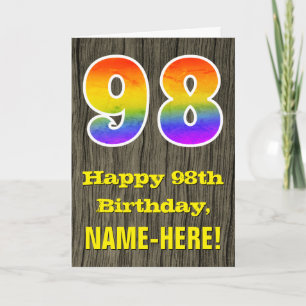 Carte 98e anniversaire : Rustic Faux Wood Look, Rainbow