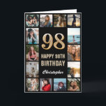 Carte 98e Joyeux Anniversaire Black and Gold Photo Colla<br><div class="desc">98th Happy Birthday Black and Gold Photo Collage Birthday Card. Pour plus de personnalisation,  cliquez sur le bouton "Customiser" et utilisez notre outil de conception pour modifier ce modèle.</div>