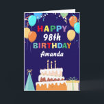 Carte 98e Joyeux anniversaire de Ballons Cake Navy Blue<br><div class="desc">98e anniversaire du Colorful Balloons Cake Navy Blue with personalized. For further customization,  please click the "Customize it" button and use our design tool to modify this template.</div>