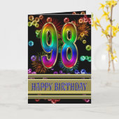 Carte 98ème anniversaire avec bulles arc-en-ciel et feux (Fleur jaune)