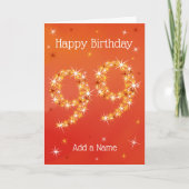 Carte 99e anniversaire - 99 en étoiles - Rouge - 99 ans  (Devant)