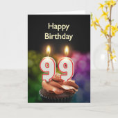 Carte 99e anniversaire avec gâteau et bougies (Fleur jaune)