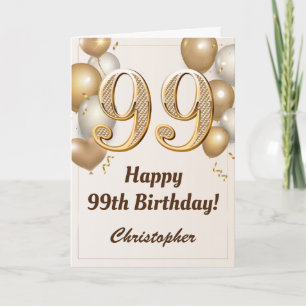 Carte 99e anniversaire Ballons d'or et Confetti Annivers