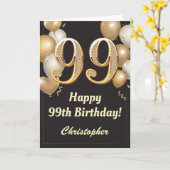 Carte 99e anniversaire Ballons Noir et Or Confetti (Fleur jaune)