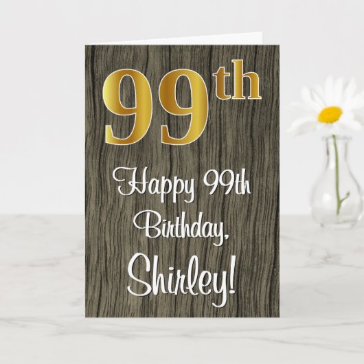 Carte 99e anniversaire : Elégant look d'or Faux #, Faux (Petite plante)