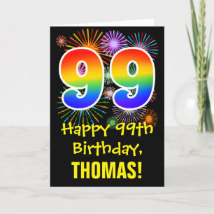 Carte 99e anniversaire : Fun Fireworks Motif + Rainbow 9