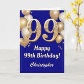 Carte 99e anniversaire Marine Bleu et Ballons d'or Confe (Fleur jaune)