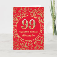99e anniversaire Motif Floral rouge et or