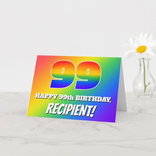 Carte 99e anniversaire : Motif Rainbow multicolore # 99 (Petite plante)