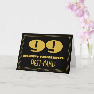 Carte 99e anniversaire : Nom + Art Déco Inspiré Look "99