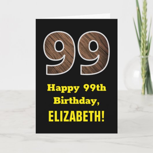 Carte 99e anniversaire : Nom, Faux Wood Grain Motif "99" (Devant)