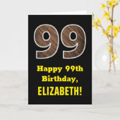 Carte 99e anniversaire : Nom, Faux Wood Grain Motif "99" (Fleur jaune)