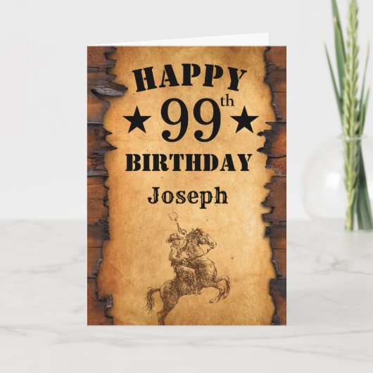 Carte 99e anniversaire Pays rustique Western Cowboy Hors (Devant)