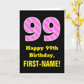 Carte 99e anniversaire : Pink Stripes and Hearts "99" + (Fleur jaune)