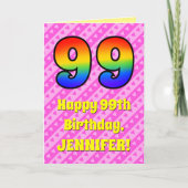 Carte 99e anniversaire : Pink Stripes & Hearts, Arc en c (Devant)
