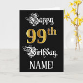 Carte 99e anniversaire — Script fantaisie; look or Faux; (Fleur jaune)