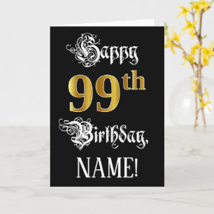 Carte 99e anniversaire — Script fantaisie; look or Faux;