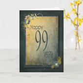 Carte 99e Birthday-vintage frame (Fleur jaune)