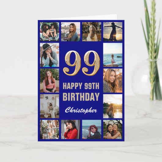 Carte 99e Joyeux Anniversaire Marine Bleu & Gold Photo C (Devant)