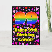 Carte 99th Birthday: Loving Hearts Pattern, Rainbow # 99 (Devant)