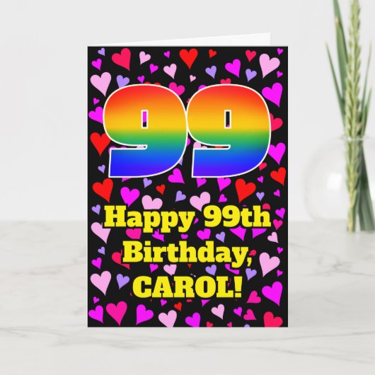 Carte 99th Birthday: Loving Hearts Pattern, Rainbow # 99 (Devant)