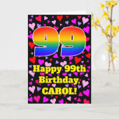 Carte 99th Birthday: Loving Hearts Pattern, Rainbow # 99 (Fleur jaune)