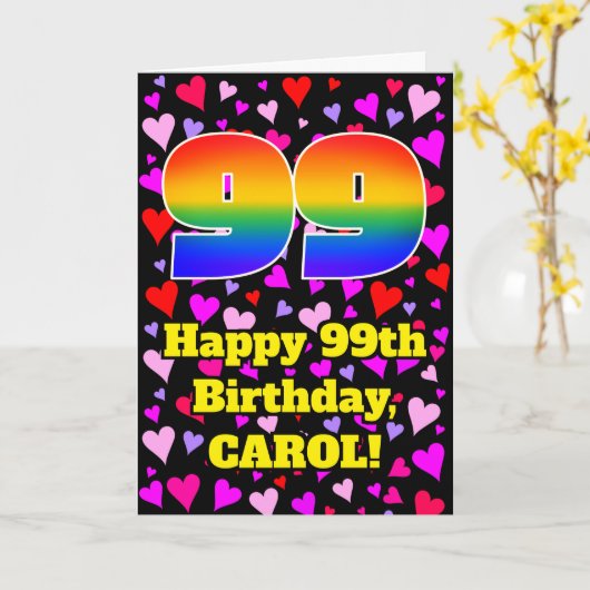 Carte 99th Birthday: Loving Hearts Pattern, Rainbow # 99 (Fleur jaune)