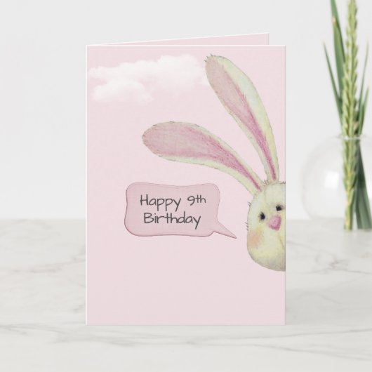 Carte 9 Anniversaire Lapin Sur Rose (Devant)