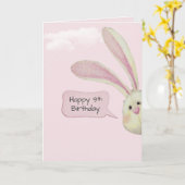 Carte 9 Anniversaire Lapin Sur Rose (Fleur jaune)
